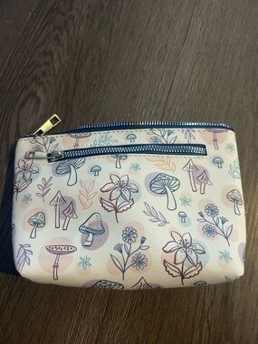 Floral & Mushroom Zip Pouch - Cream with Blue and Purple Accents